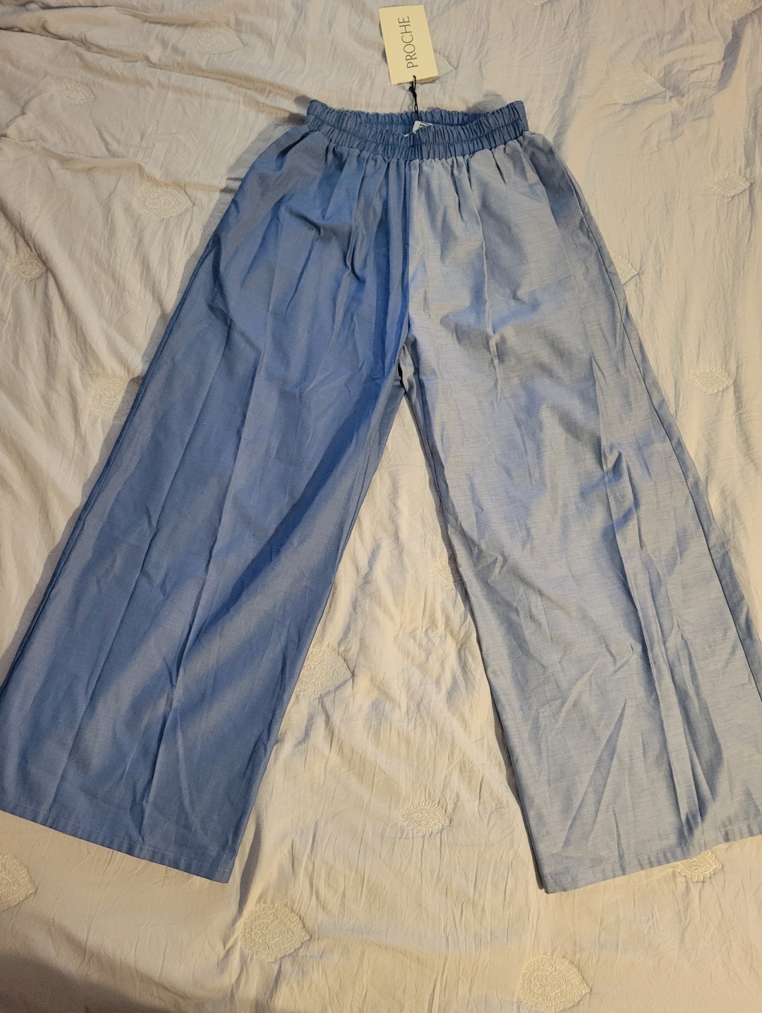 Proche Two-Tone Light And Medium Blue Sunday Wide Leg Pants, Cotton, Nwt, Xs/S — image 5 of 8